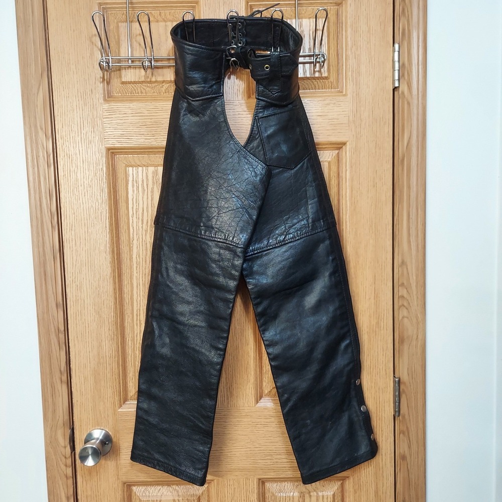 Interstate Leather Black Motorcycle Chaps Womens XS Biker Riding Gear Adjustable